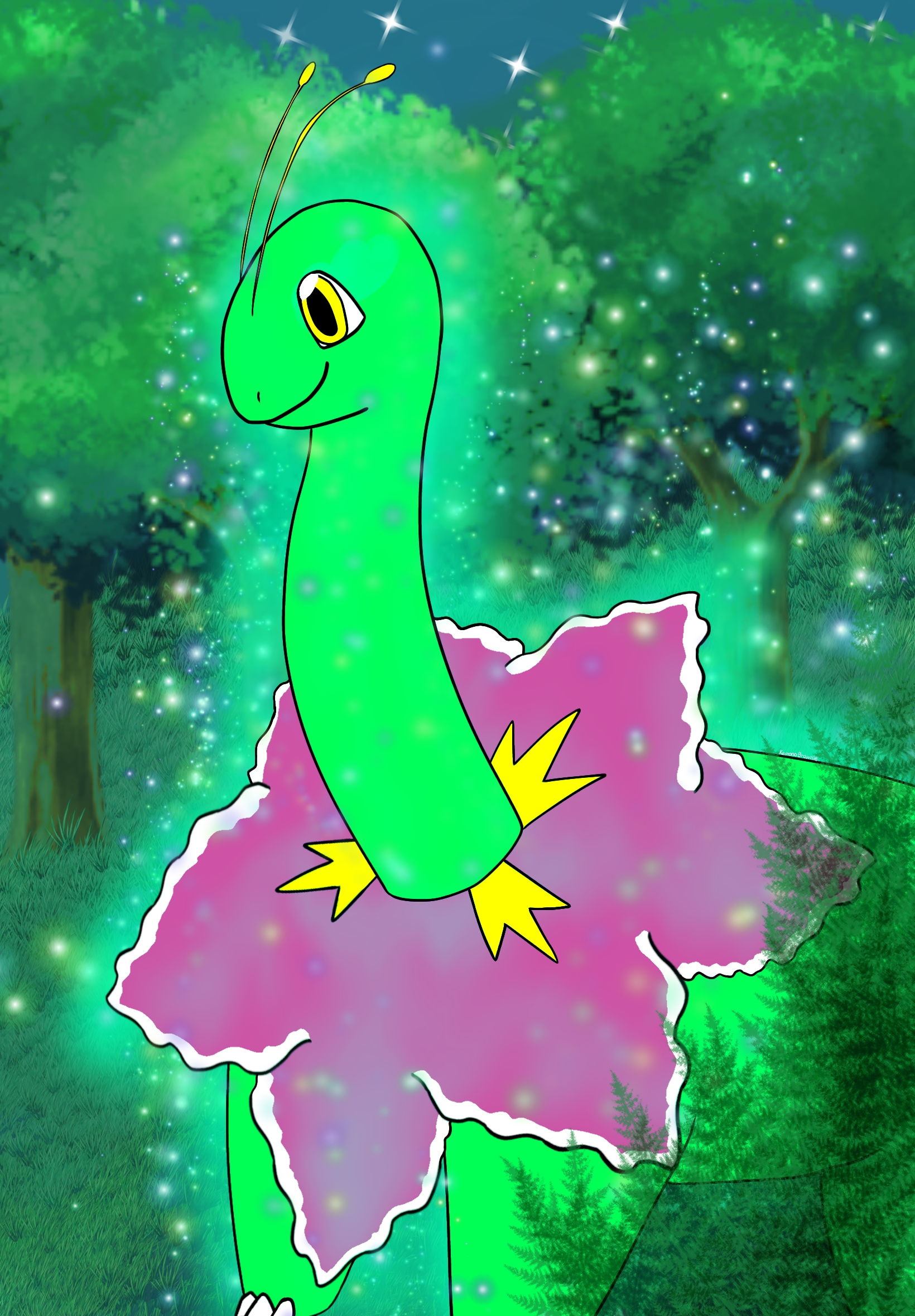 A Meganium in a forest